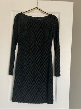 Vince Camuto Black Long-Sleeve Geometric Sequin Dress